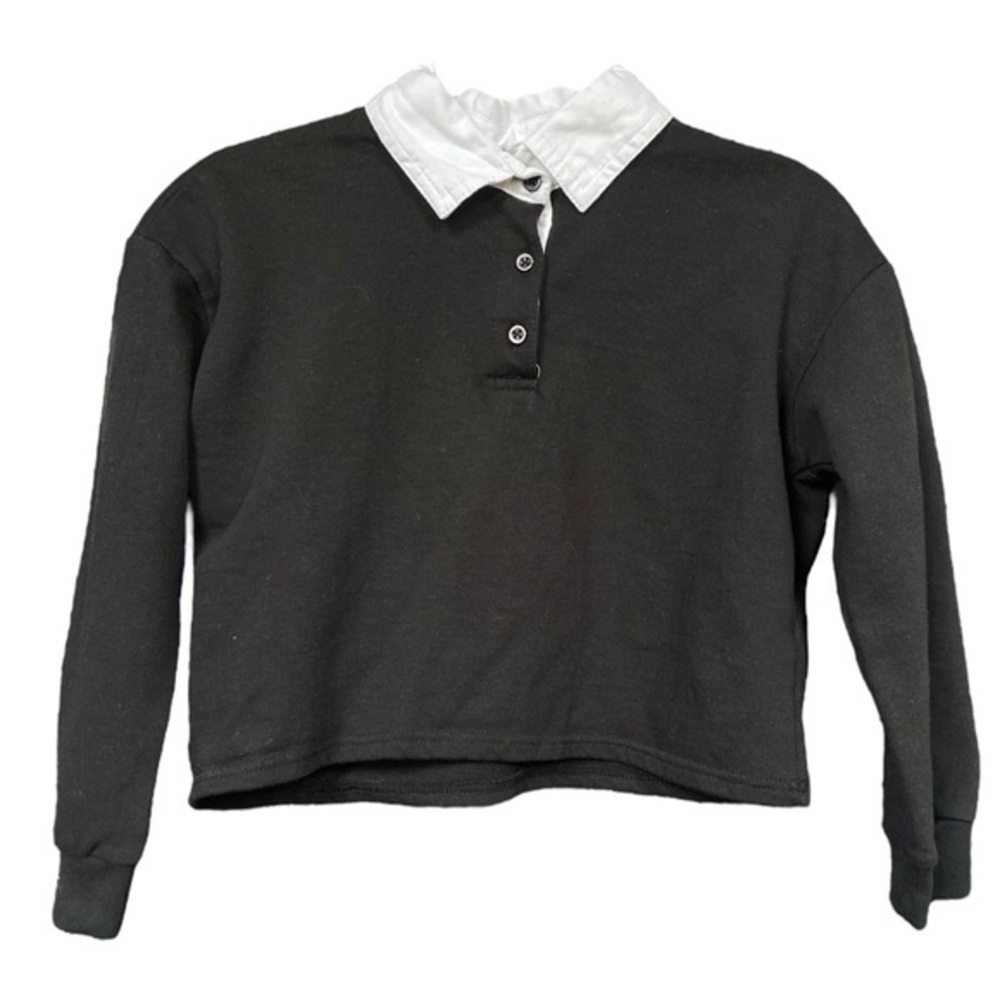 Button up collar‎ long sleeve crop top